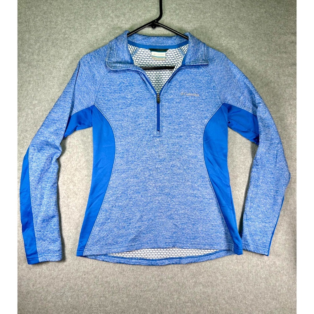 Columbia Quarter Zip Pullover Women's Small Blue Heather Embroidered Long Sleeve